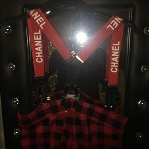 High waisted checkered jeggings with suspenders